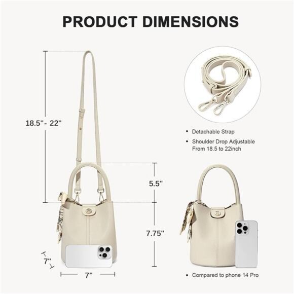 Womens Small Crossbody Bag Vegan Leather Mini Bucket Purse Removable Strap - Picture 3 of 7